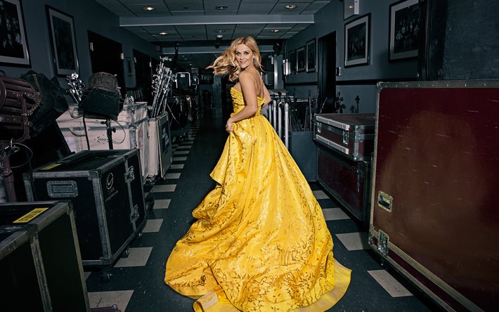 2015, reese witherspoon, programa, actriz, sesión de fotos, el vestido, amarillo