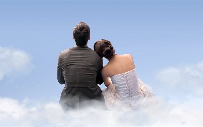 fille, romantique, guy, les nuages, en couple, en fond d'écran hd