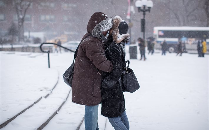 reunión, nieve, chica, 2015, de blizzard, nueva york, estados unidos