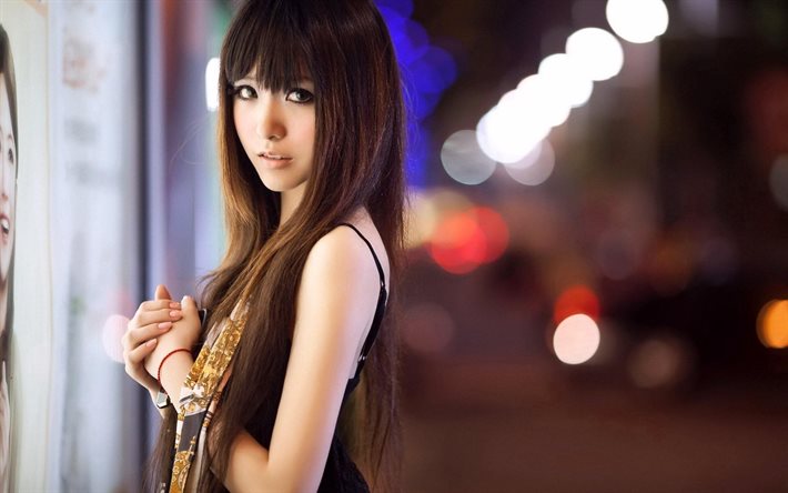 city, the city, asian girl, lights, girl