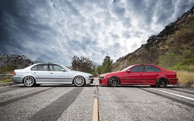 BMW M5, E39, tuning, road, sedans, red bmw