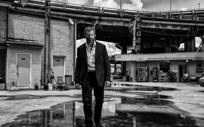 Hugh Jackman, actor, Logan, monochrome