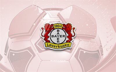 Bayer 04 Leverkusen glossy logo, 4K, red football background, Bundesliga, soccer, german football club, Bayer 04 Leverkusen 3D logo, Bayer 04 Leverkusen emblem, Bayer 04 Leverkusen, football, sports logo, Bayer 04 Leverkusen FC