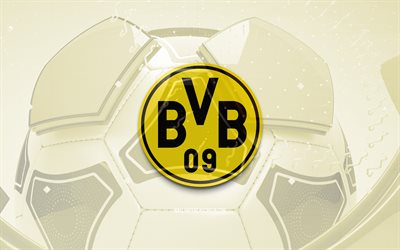 Borussia Dortmund glossy logo, 4K, yellow football background, Bundesliga, soccer, german football club, Borussia Dortmund 3D logo, Borussia Dortmund emblem, Borussia Dortmund FC, football, sports logo, Borussia Dortmund, BVB