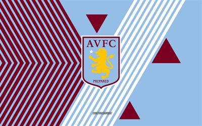 Aston Villa FC logo, 4k, English football team, blue maroon lines background, Aston Villa FC, Premier League, England, line art, Aston Villa FC emblem, football, Aston Villa