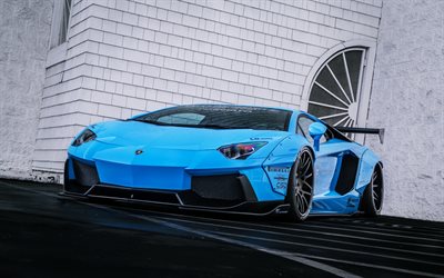 supercars, 2016, Lamborghini Aventador, blue aventador, tuning, Lamborghini
