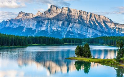 summer, mountains, Two Jack Lake, Banff National Park, Alberta, Canada