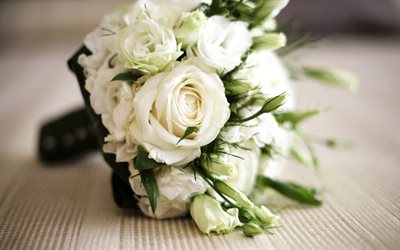 bouquet da sposa, bianco, rose, bouquet di rose bianche, matrimonio