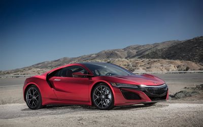 supercar, 2017, Acura, NSX, strada, deserto, rosso Acura