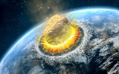 apokalyps, fantasi, kollision med asteroid, jorden, asteroid, explosion, världens ände
