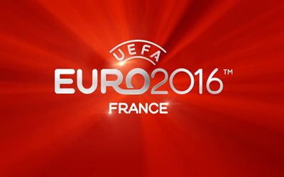 यूरो 2016, लोगो यूरो 2016, फुटबॉल, लाल पृष्ठभूमि, फ्रांस 2016