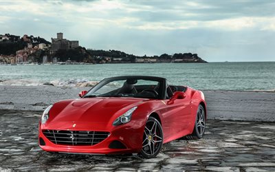 cabriolet, 2016, la Ferrari California T, SH, côte, rouge ferrari