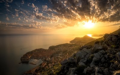 mattina, spiaggia, mare, Dubrovnik, in Croazia, Costa