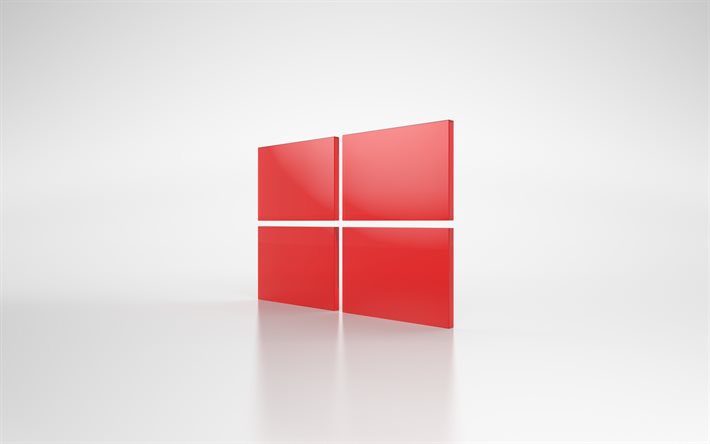 ikkunat, punainen logo, käyttöjärjestelmä, harmaa tausta