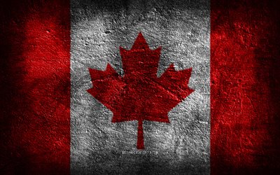 4k, kanada bayrağı, taş doku, taş arka plan, grunge sanat, kanada ulusal sembolleri, kanada