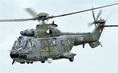 Eurocopter AS-332B1 Super Puma, 4k, Swiss Air Force, Swiss army, military transport helicopter, AS-332B1 Super Puma, aircraft, Eurocopter