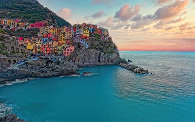 Manarola, bay, sea coast, Cinque Terre, Ligurian Sea, Manarola panorama, Manarola cityscape, travel to Italy, tourism, sea, Italy