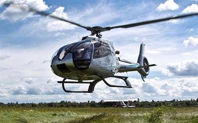 エアバスec-130, 4k, 多目的ヘリコプター, 民間航空, 灰色のヘリコプター, 航空, エアバス, ヘリコプターでの写真, ec-130
