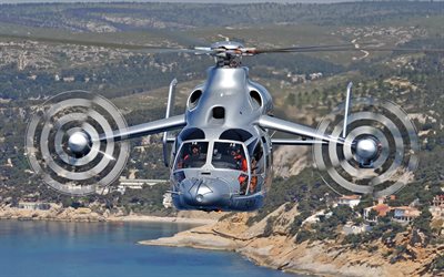 eurocopter x3, 4k, monikäyttöhelikopterit, hybridihelikopterit, siviili-ilmailu, harmaa helikopteri, ilmailu, eurocopter, kuvia helikopterilla, x-cube