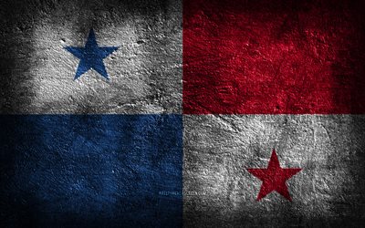 4k, Panama flag, stone texture, Flag of Panama, stone background, Panamanian flag, grunge art, Panamanian national symbols, Panama