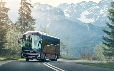 2022년, 볼보 9900, 4k, 여객 버스, 새로운 보라색 볼보 9900, 도로 위의 버스, 여객 수송, 스웨덴 버스, 볼보