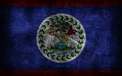 4k, Belize flag, stone texture, Flag of Belize, stone background, grunge art, Belize national symbols, Belize