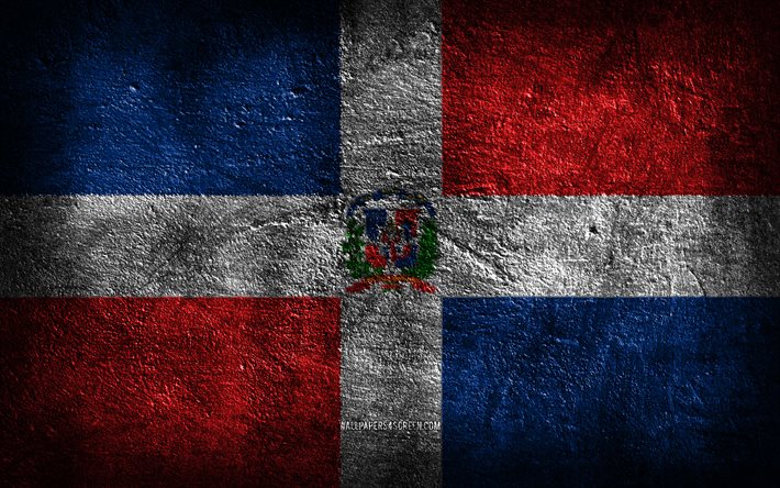 4k, bandera de república dominicana, textura de piedra, fondo de piedra, arte grunge, símbolos nacionales de república dominicana, república dominicana
