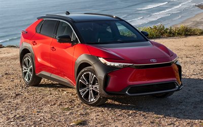 Toyota BZ4X, 4k, electric cars, 2023 cars, offroad, electric crossovers, Red Toyota BZ4X, 2023 Toyota BZ4X, japanese cars, Toyota