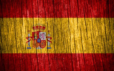 4K, Flag of Spain, Day of Spain, Europe, wooden texture flags, Spanish flag, Spanish national symbols, European countries, Spain flag, Spain