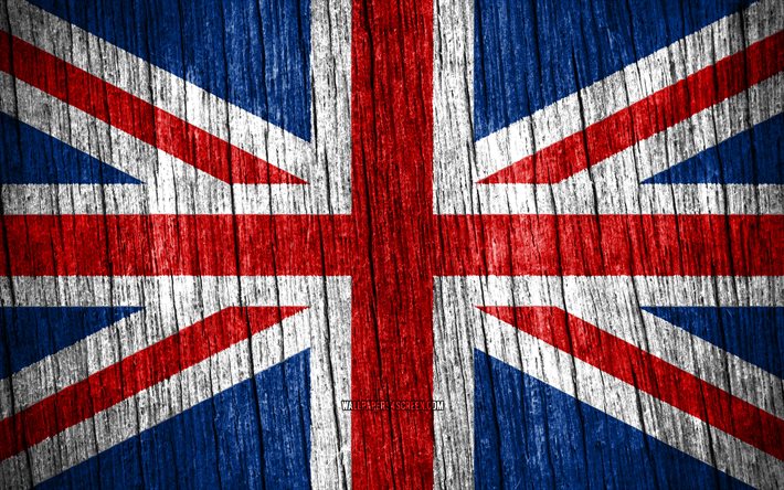 4k, イギリスの旗, イギリスの日, ヨーロッパ, 木製のテクスチャフラグ, 英国旗, イギリスの国家のシンボル, ヨーロッパ諸国, イギリス, ユニオンジャック