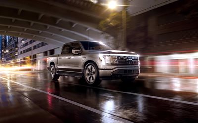 ford f-150 lightning, 4k, coches eléctricos, 2022 coches, carreteras, suvs, 2022 ford f-150 lightning, coches americanos, ford