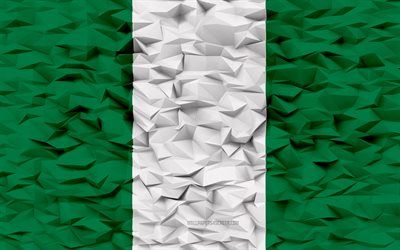 bandiera della nigeria, 4k, sfondo del poligono 3d, struttura del poligono 3d, bandiera della nigeria 3d, simboli nazionali nigeriani, arte 3d, nigeria