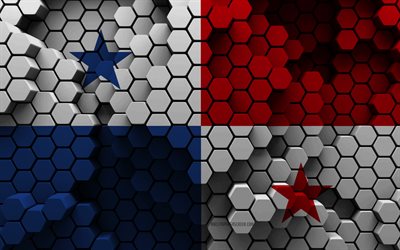 4k, Flag of Panama, 3d hexagon background, Panama 3d flag, 3d hexagon texture, Panama national symbols, Panama, 3d background, 3d Panama flag