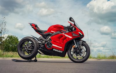 2022, ducati panigale v4, vista lateral, exterior, superbike, vermelho preto panigale v4, motos de corrida, italiano motos esportivas, ducati