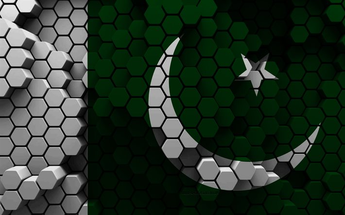 4k, Flag of Pakistan, 3d hexagon background, Pakistan 3d flag, 3d hexagon texture, Pakistan national symbols, Pakistan, 3d background, 3d Pakistan flag