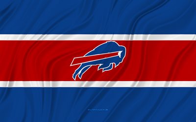 Buffalo Bills, 4K, blue red wavy flag, NFL, american football, 3D fabric flags, Buffalo Bills flag, american football team, Buffalo Bills logo