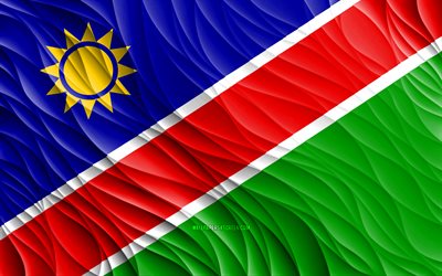 4k, namibya bayrağı, dalgalı 3d bayraklar, afrika ülkeleri, namibya günü, 3d dalgalar, namibya ulusal sembolleri, namibya