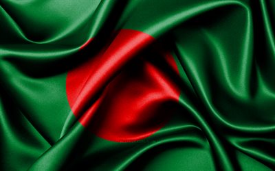 علم بنغلاديش, 4k, الدول الآسيوية, أعلام النسيج, يوم بنجلاديش, أعلام الحرير متموجة, آسيا, الرموز الوطنية البنجلاديشية, بنغلاديش