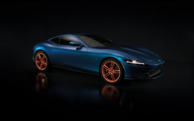 2022, Ferrari Roma, 4k, exterior, blue sports coupe, blue Ferrari Roma, Italian sports cars, Ferrari