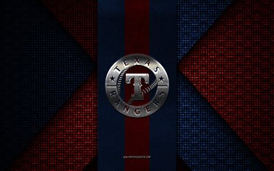 Texas Rangers, MLB, red and blue knitted texture, Texas Rangers logo, American baseball club, Texas Rangers emblem, baseball, Texas, USA