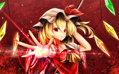 Flandre Scarlet, red lights, Touhou, manga, Touhou Project, colorful crystals, Touhou characters, Flandre Scarlet Touhou