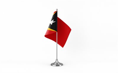 4k, bandeira da tabela de timor leste, fundo branco, bandeira de timor leste, bandeira de timor leste no metal stick, símbolos nacionais, timor leste