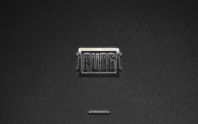 PUBG logo, brands, gray stone background, PUBG emblem, popular logos, PUBG, metal signs, PUBG metal logo, stone texture, PUBG Battlegrounds