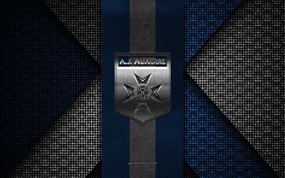 AJ Auxerre, Ligue 1, blue white knitted texture, AJ Auxerre logo, French football club, AJ Auxerre emblem, football, Auxerre, France