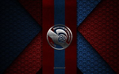 rc strasbourg alsace, ligue 1, textura tejida roja y blanca, logotipo de rc strasbourg alsace, club de fútbol francés, emblema de rc strasbourg alsace, fútbol, estrasburgo, francia