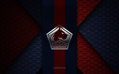 losc lille, ligue 1, texture tricotée bleu rouge, logo losc lille, club français de football, emblème losc lille, football, lille, france