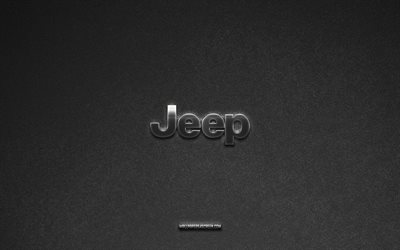 logo jeep, fond de pierre grise, emblème jeep, logos de voiture, jeep, marques de voitures, logo métallique jeep, texture de pierre