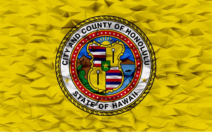 drapeau d honolulu, hawaï, 4k, les villes américaines, 3d fond de polygone, texture de polygone 3d, jour d honolulu, 3d drapeau d honolulu, symboles nationaux américains, art 3d, honolulu, états-unis