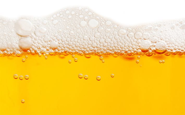 泡入りビール, ビールの背景, ビールのテクスチャー, 白い泡, グラスに入ったビール