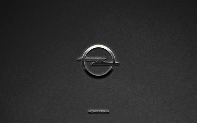 Opel logo, gray stone background, Opel emblem, car logos, Opel, car brands, Opel metal logo, stone texture
